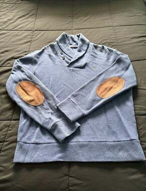 Vtg Polo Ralph Lauren Sweater Shawl Collar Elbow Pads Blue Small